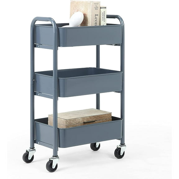 3-Tier Delicate Compact Rolling Metal Storage Organizer - Mobile Utility Cart Kitchen/Under Desk Cart  Caster Wheels - WHT (15.35" X 10.24" X 26.8"H)