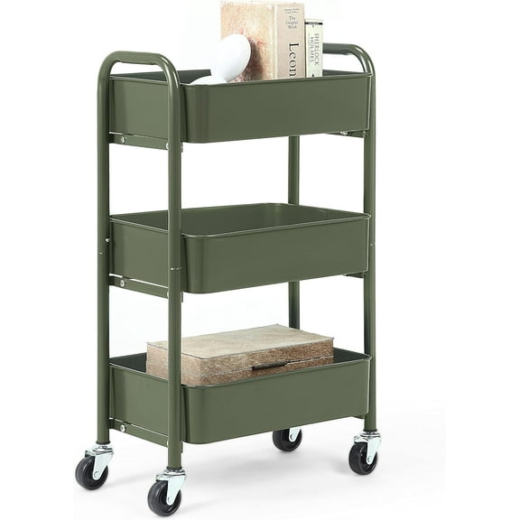 3-Tier Delicate Compact Rolling Metal Storage Organizer - Mobile Utility Cart Kitchen/Under Desk Cart with Caster Wheels