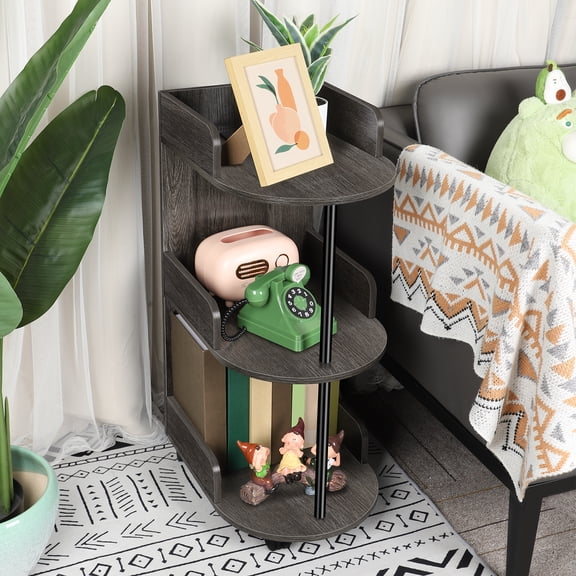 3 Tier Design Accent Table, Industrial Vintage Table for Small Spaces, Built-in USB Ports and Power Outlet, Black