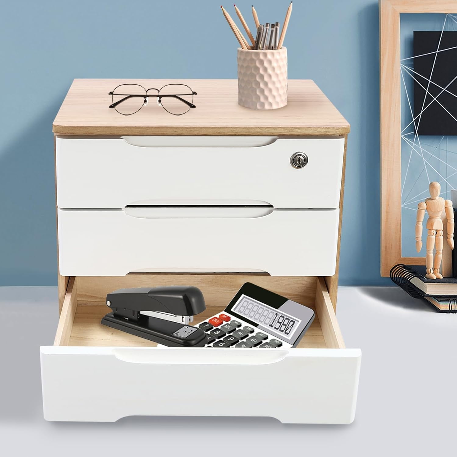 3-Tier Desk Organizer with Lockable Drawers,1 Locks & 2 Keys ...
