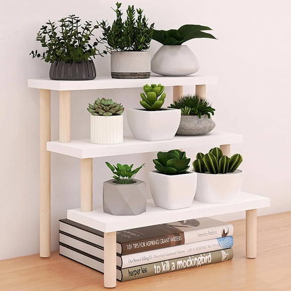 3-Tier Desk Succulent Stand, 14" Windowsill Plant Ladder Shelf, Wooden Multi Tiered Flower Pot Holder, Indoor Plants Display Rack, Desktop Storage Organizer for Cupcake Spices