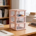 thumbnail image 1 of 3-Tier Desktop Drawer Organizer, 6.10x4.13x9.06in Transparent Plastic Storage Box, Dustproof Multi-Purpose Container for Office Cosmetics Stationery, Pink, 1 of 6