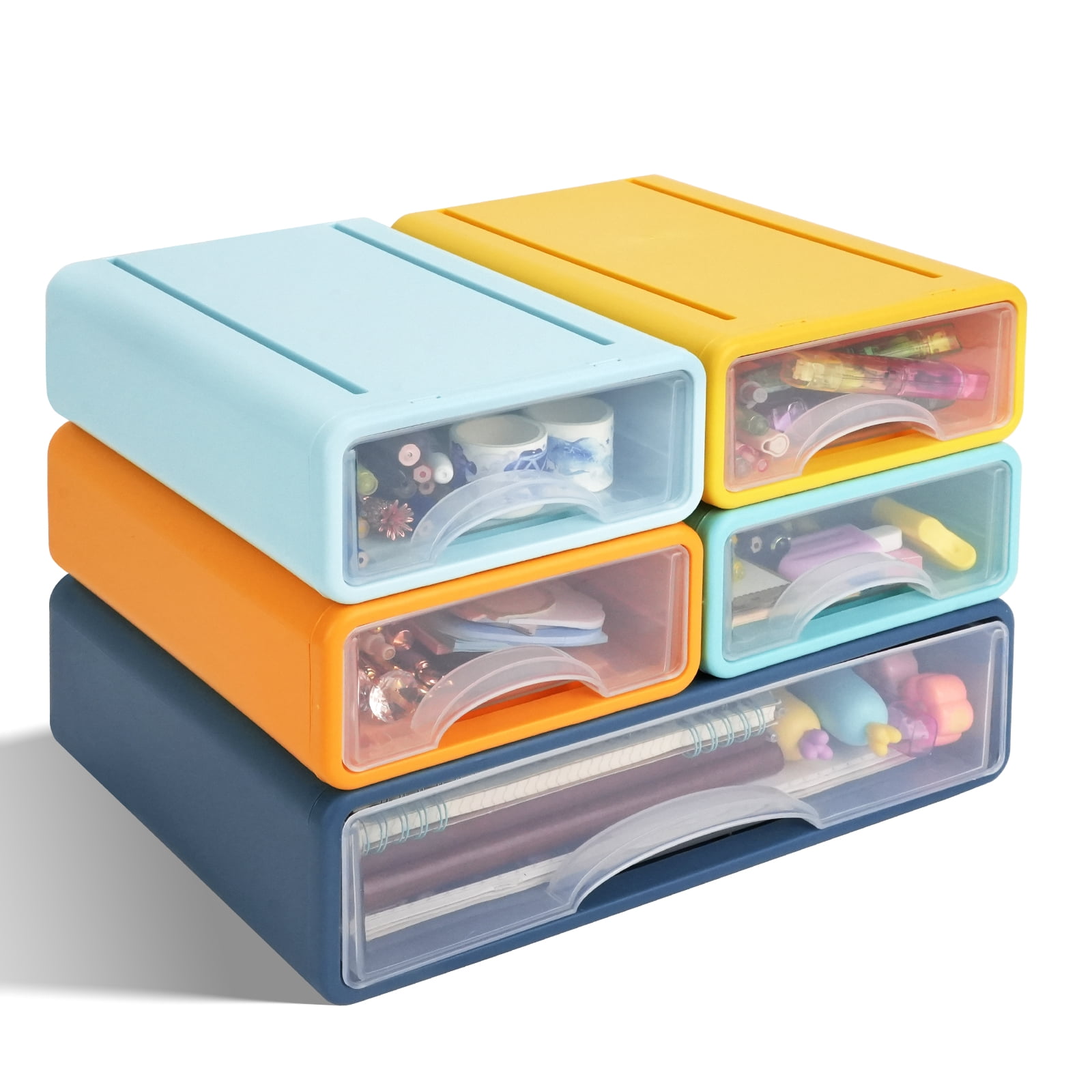 IBEQUEM 3 Tier Desktop Organiser with Drawers, Stackable Storage Box on Desk, Large Capacity Detachable Makeup Storage Drawer for Desk Office Home