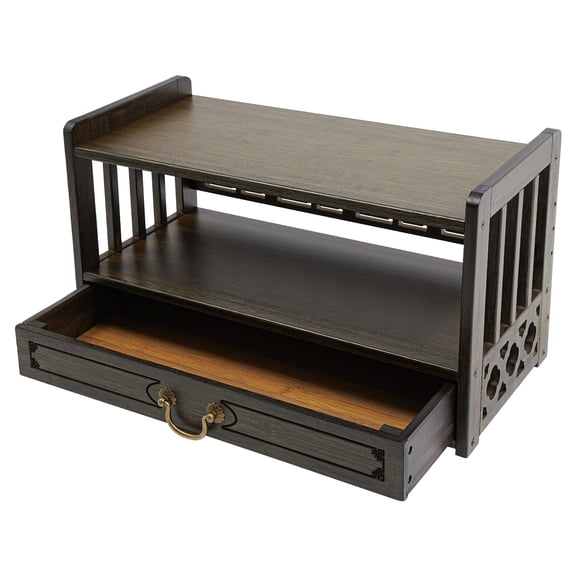 3-Tier Desktop Organizer, Classical Altar Table with Open Shelves & Drawer, Bamboo Meditation Storage Table, for Worship, Tea & Storage