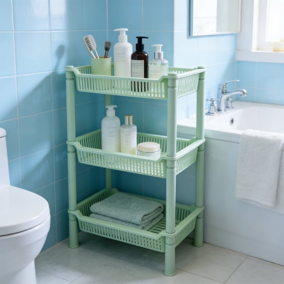 3-Tier Desktop Storage Rack Organizer, Plastic Countertop Shelf for Kitchen, Bathroom, Office, Dorm, Spice Rack, Cosmetic & Stationery Storage Holder, Green