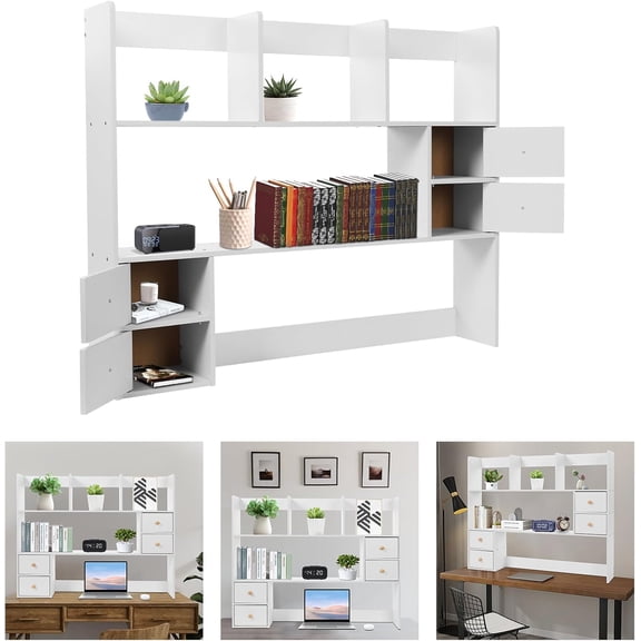 3-Tier Desktop Storage Shelf, Multi-Functional Desktop Bookshelf, White, for Office Study Bedroom Dorm Stationery Storage