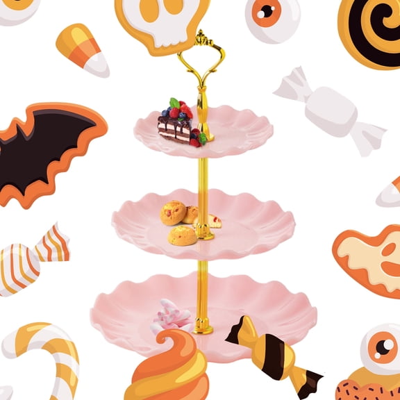 3-Tier Dessert Cake Stand, Tiered Serving Cake Stand Small Cupcake Stand Cookie Tray Rack Candy Buffets Set Up Fruit Plate for Tea Party, Wedding and Birthday (Pink)