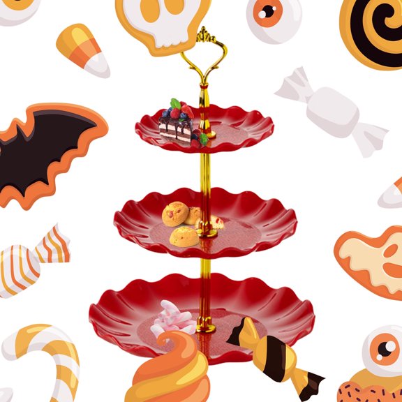 3-Tier Dessert Cake Stand, Tiered Serving Cake Stand Small Cupcake Stand Cookie Tray Rack Candy Buffets Set Up Fruit Plate for Tea Party, Wedding and Birthday (Red)