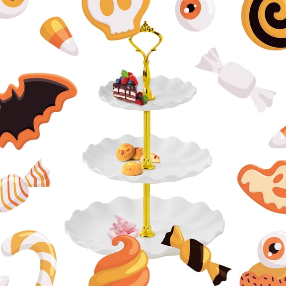 3-Tier Dessert Cake Stand, Tiered Serving Cake Stand Small Cupcake Stand Cookie Tray Rack Candy Buffets Set Up Fruit Plate for Tea Party, Wedding and Birthday (White)