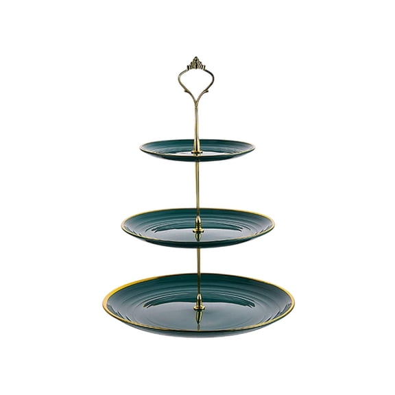 3-Tier Dessert Stand Cake Plate With Gold Trim European Style Green Plastic 14.96x9.84x9.84 Inches 1 Count