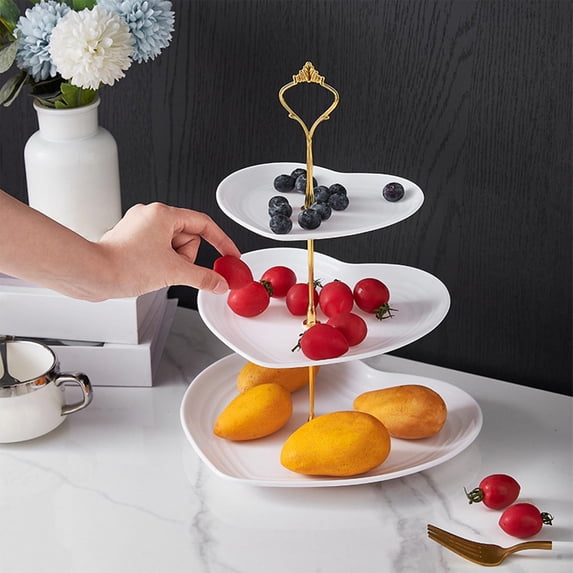 3-Tier Dessert Stand Heart-Shaped Cake Plate Multi-Level Serving Tray for Party Buffet Afternoon Tea Snacks Candy Fruit Display European Style Luxury Decor