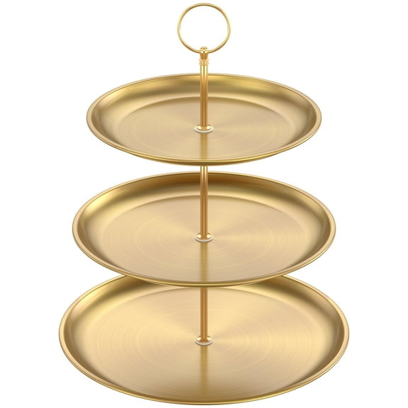 3 Tier Dessert Stand Stainless Steel Cupcake Display Tower Decorative Gold Round Cake Display Stand Metal Cupcake Table Tiered Stand Cupcake Tiered Serving Tray for Dessert Cupcake