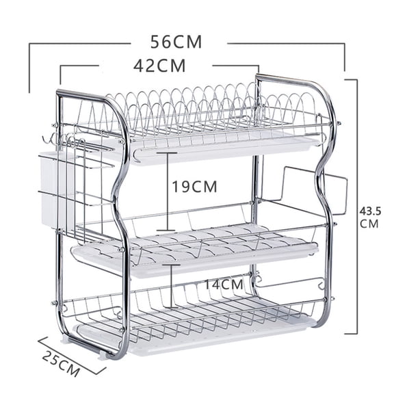 3 Tier Dish Drying Rack Carbon Steel Rustproof Storage Organizer for Kitchen Countertop with Removable Drain Board Utensil Cup Holder (22 x 10 x 17 inches / 56 x 25.4 x 43.5 cm)