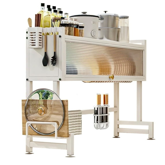 Kitchen Sink Countertop Dustproof Storage Rack, Multifunctional Organizer for Drying Dishes, Glasses, Bowls, and Utensils, White, Length-25.6"