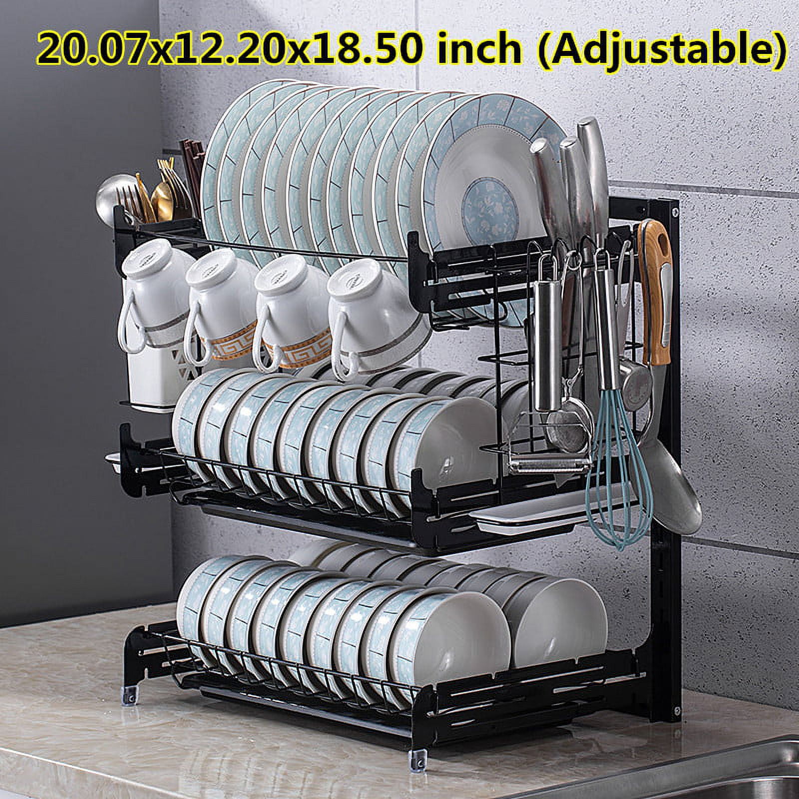 Dish Drying Rack with Drainboard, 2-Tier Dish Racks for Kitchen Counter, Dish  Drainer Set with Utensils Holder, Large Capacity D - AliExpress
