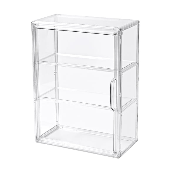 3 Tier Display Case for Collectibles,Clear Display Box with 2 Movable Plates ,Storage Container with Magnetic Door (Large 1 Pack)