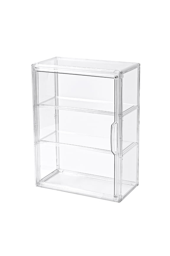 3 Tier Display Case for Collectibles,Clear Display Box with 2 Movable Plates ,Storage Container with Magnetic Door (Large 1 Pack)