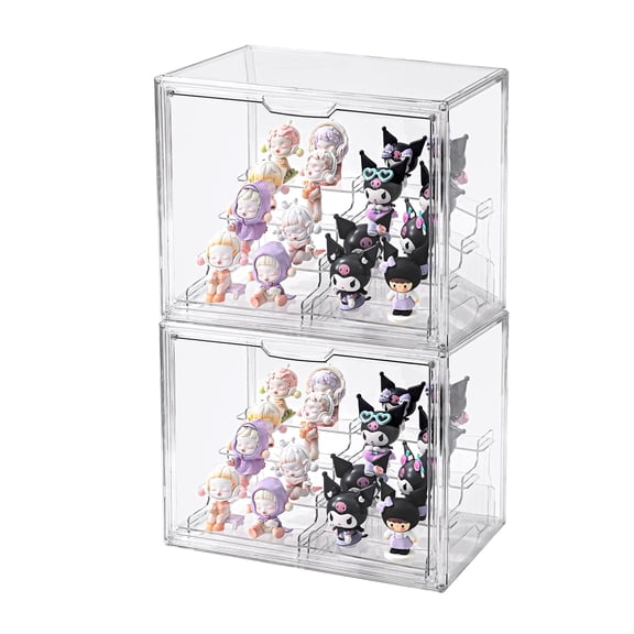 3 Tier Display Case for Collectibles,Clear Display Box with 2 Movable Plates ,Storage Container with Magnetic Door (XLarge 2 Pack)