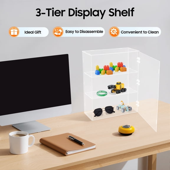 3 Tier Display Cases for Collectibles, Acrylic Display Case Display Storage Box Rectangle Dustproof Clear Showcase Holder for Collectibles