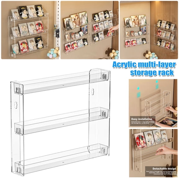 3 Tier Display Rack, Clear Paint Rack Wall-Mount (No Drill), Acrylic Craft Paint Storage Organizer, Miniature Holder for 2oz Bottle, Nail Polish Organizer, Badges, Mini Figures