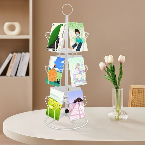 3 Tier Display Stand With 12 Card Pockets Spinning Floor Stand, Pocket Rotating Holder Rotating Greeting Card Rack