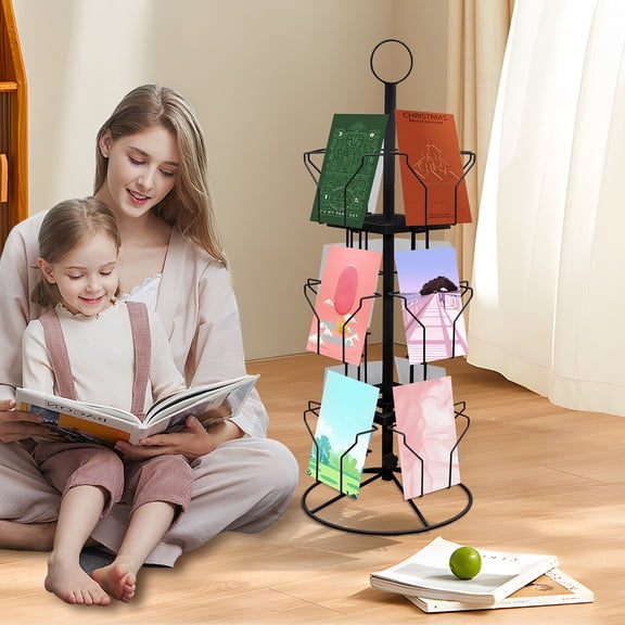 3 Tier Display Stand With 12 Card Pockets Spinning Floor Stand, Pocket Rotating Holder Rotating Greeting Card Rack