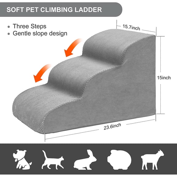 3-Tier Dog Stairs for Small Dogs, High Density Foam Pet Ramp with Non-Slip Corduroy Cover for Beds and Couches