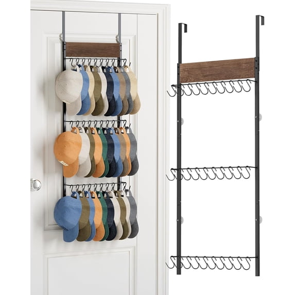 3-Tier Over the Door Hat Rack with 30 Movable Hooks – Wall Mounted Hat Organizer for Baseball Cap Storage, Cap Holder Gifts for Men Dad, Christmas Presents