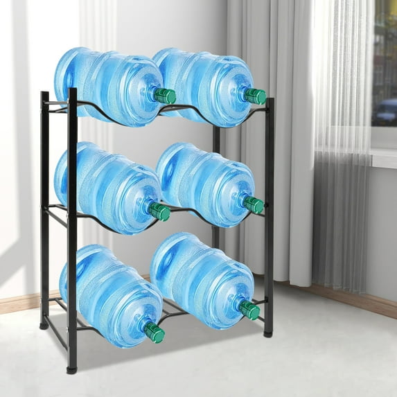 3-Tier Double Rows Water Bottle Rack Floor Standing Steel Display Storage Rack