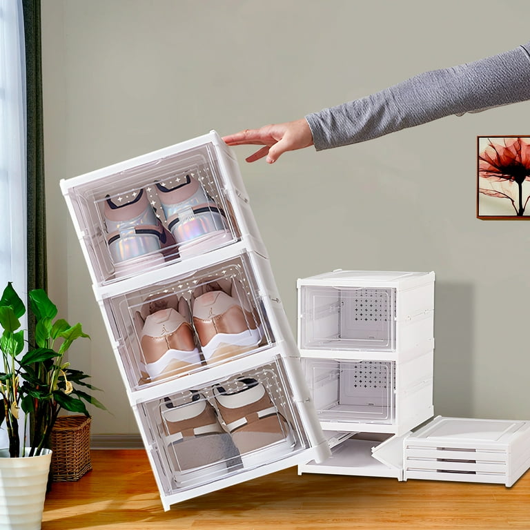 GUDEMAY Tier Stackable Shoe Storage Box Organizer, Clear Door