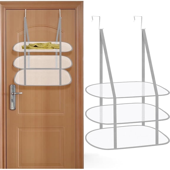 3 Tier Drying Rack, XISELI Foldable Hanging Over The Door Drying Rack Clothing, Clothing Racks for Hanging Clothes, Laundry Room Organization, Portable for Laundry Room, Dorms (Gray)