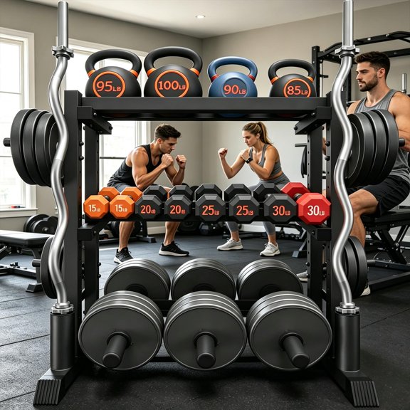 3-Tier Dumbbell Rack, 1100LB Capacity Adjustable Weight Rack for Home Gym, Heavy-Duty Weight Stand for Dumbbells Kettlebells & Weight Plates(Rack Only)