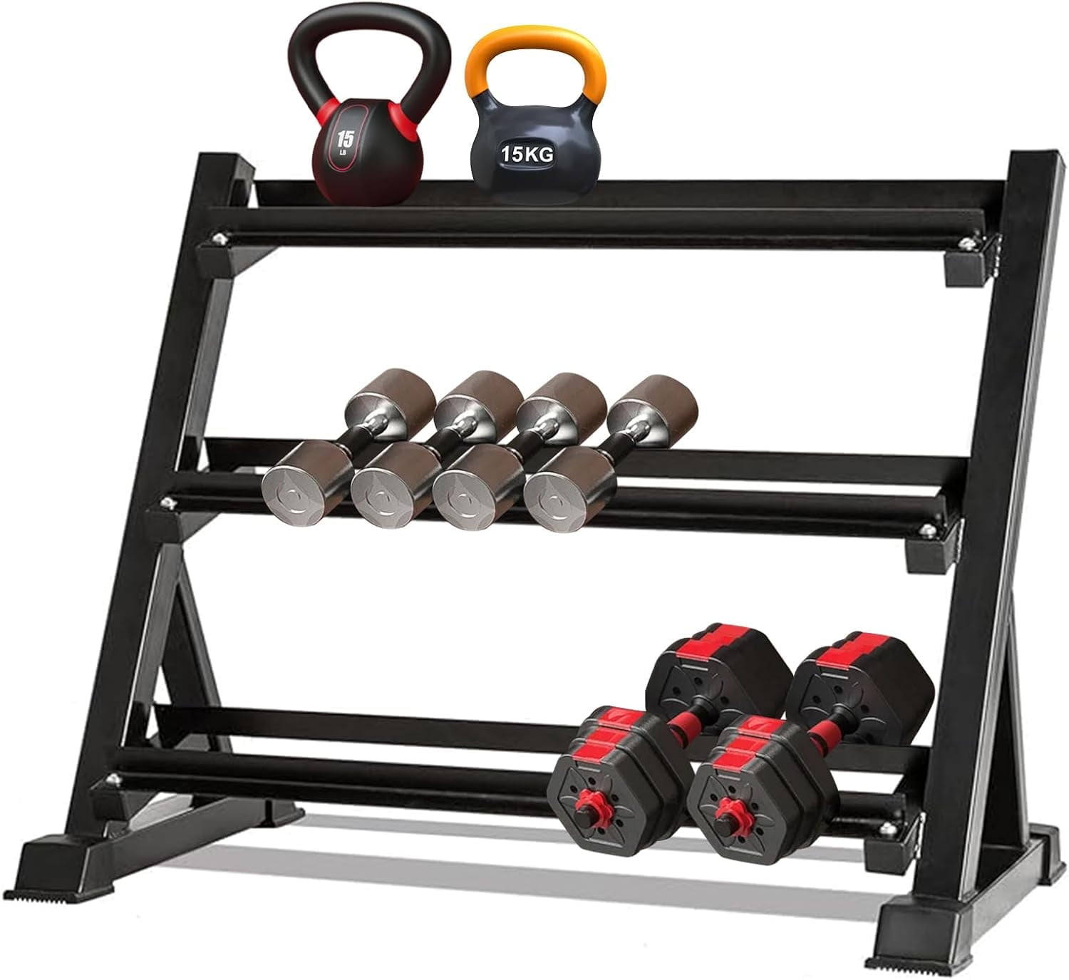 3-Tier Dumbbell Rack 1100LB Capacity, Alloy Steel Weight Storage Rack for Dumbbells, Kettlebells, Weight Plates (5-50LB) - Home Gym Organization, Heavy Duty