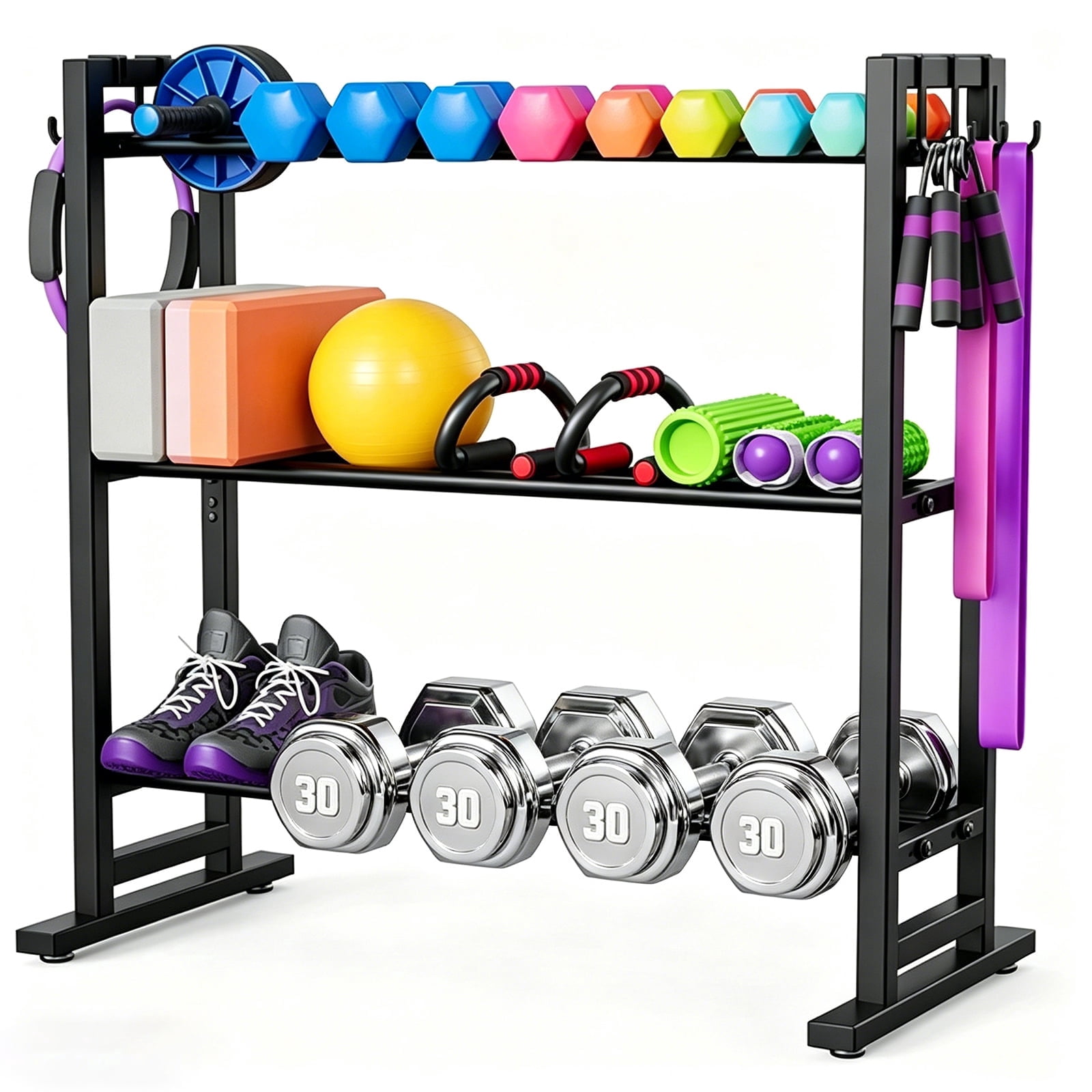 Gijjgole 3 Tier Adjustable Dumbbell Rack-Heavy-Duty 450LB Capacity Weight Storage Stand for Dumbbells, Space-Saving Weight Rack for Home Gym Organizer (Rack Only)