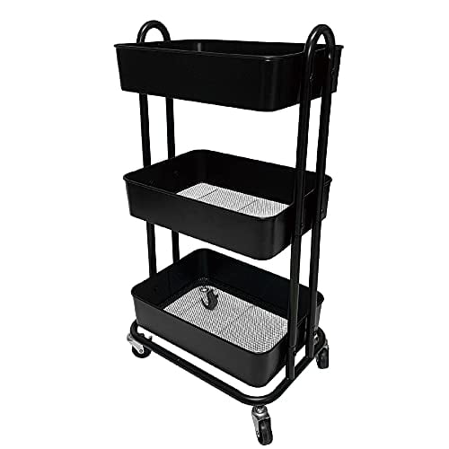 3 Tier Duty Metal Utility Craft Storage Organizer With Wheels Black