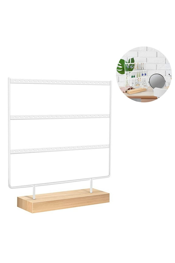 3-Tier Earring Holder for Hanging Earrings Earring Stand Tree Display Stand Ear Stud Holder Jewelry Tower with Wooden Tray Dish