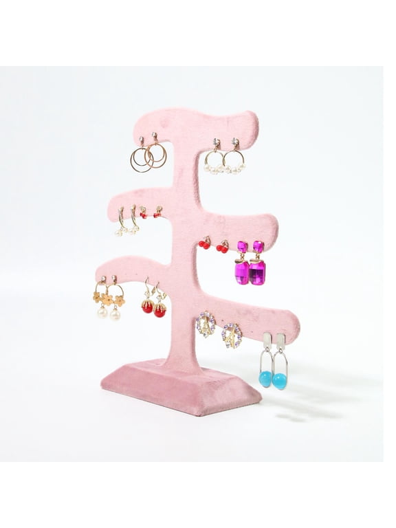 3 Tier Earrings Holder Stand, Jewelry Display Flannel Organizer Hanging Rack, for Tabletop Photography Props Dresser Showcase Shops.