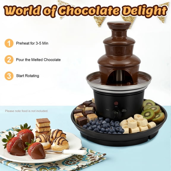 3-Tier Electric Chocolate Fondue Fountain Machine, 1lb Capacity with Fruit Plate for Birthday Party Wedding Celebration