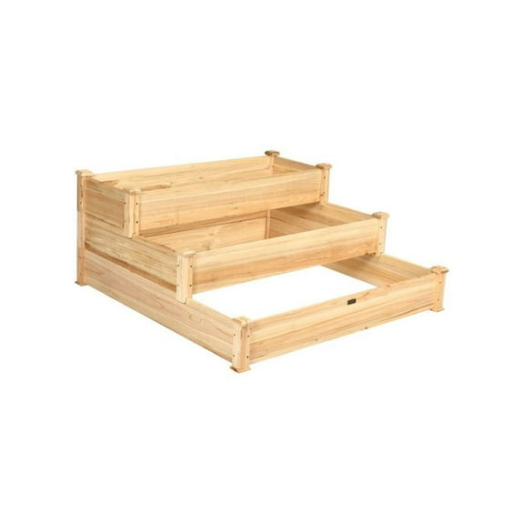 3 Tier Elevated Garden Bed, 49"x49"x22" Fir Wood Vegetable Planter, Outdoor Raised Plant Bed for Patio, Deck, Garden - Step Stair Design