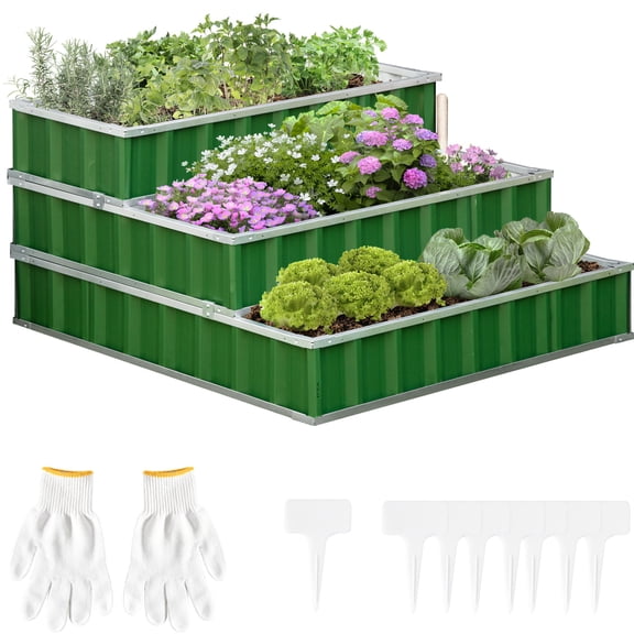 3 Tier Elevated Planter Box | Grow Herbs and Vegetables in Patio | Galvanized Steel for Durability | Keep Soil Clean