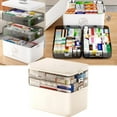 thumbnail image 1 of 3-Tier Emergency Medical Kit Storage Box (Beige) - Portable First Aid Organizer w/ Handle & Removable Top Tray!, 1 of 6