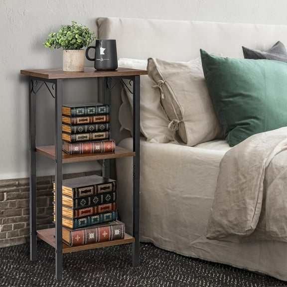 3 Tier End Table, 30 Inch Tall Side Table, Rustic Telephone Table Nightstand for Living Room, Bedroom, Office, Sofa Couch, Small Places
