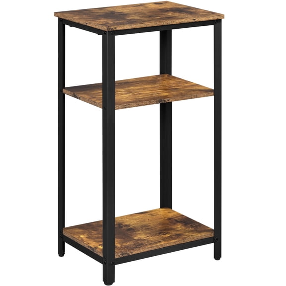 3-Tier End Table, Industrial Side Telephone Table with Storage Shelf for Living Room, Bedroom, Home Office, Rustic Brown