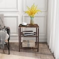 thumbnail image 1 of 3 Tier End Table with Mesh Storage Shelves, Bedside Table Nightstand with Wood Top and Stable Metal Frame, Side Table for Bedroom Kitchen Living Room Office, Rustic Brown and Brown, 1 of 4