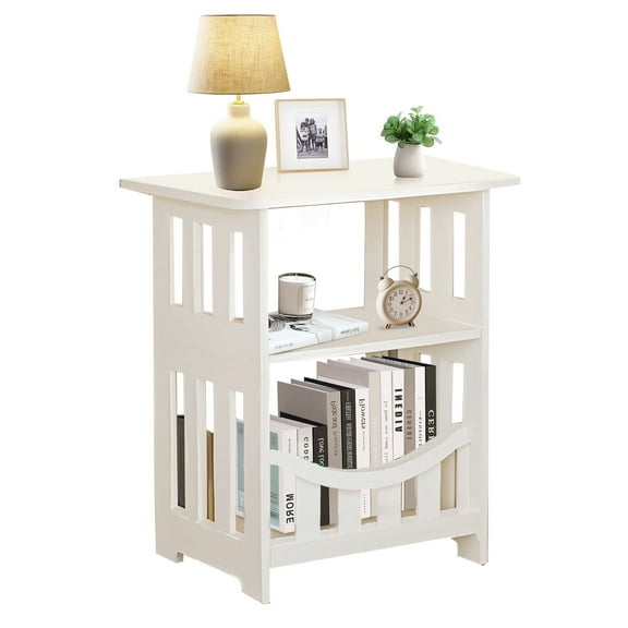 ORFELD 3-Tier End Table Nightstand, Narrow Side Table with Storage Shelf, Small Bookshelf Bedside Table for Bedroom, Living Room, Office, BathroomWhite