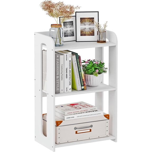 3 Tier End Table Nightstand White, Small Bookshelf with Open Shelf, Narrow Side Table Bedside Table for Bedroom, Living Room, Office, Bathroom