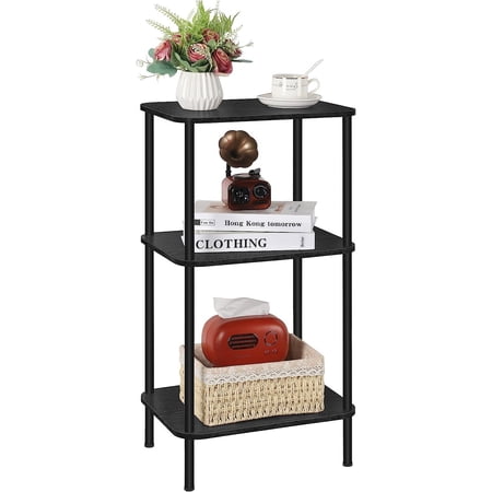 3-Tier End Table Round Edge Nightstand Side Table, Black