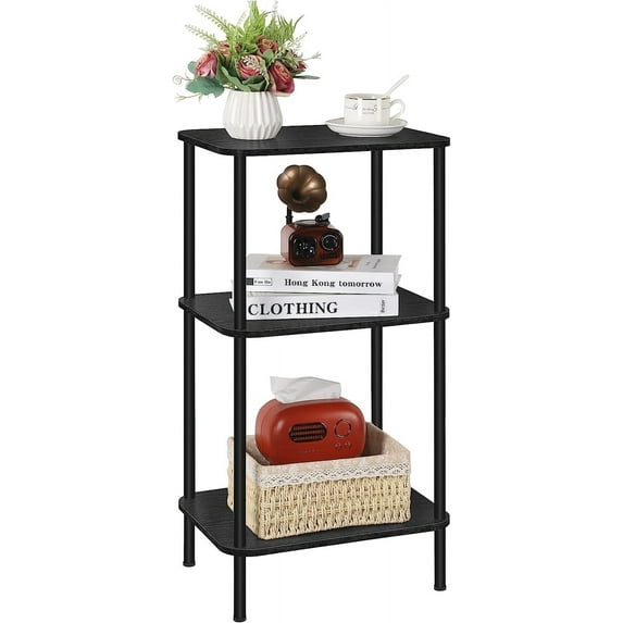 3-Tier End Table Round Edge Nightstand Side Table, Black