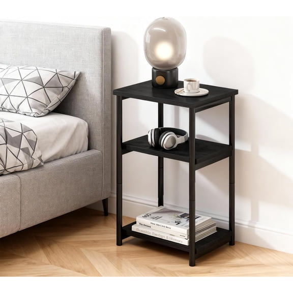 3 Tier End Table, Tall Side Table with Storage, Telephone Tables with Metal Frame Small Nightstand for Small Spaces for Living Room Bedroom Sofa Couch Hall Easy Assembly