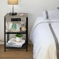 thumbnail image 1 of 3 Tier End Table with Charging Station Rectangular Nightstand Bedside Table Grey, 1 of 7